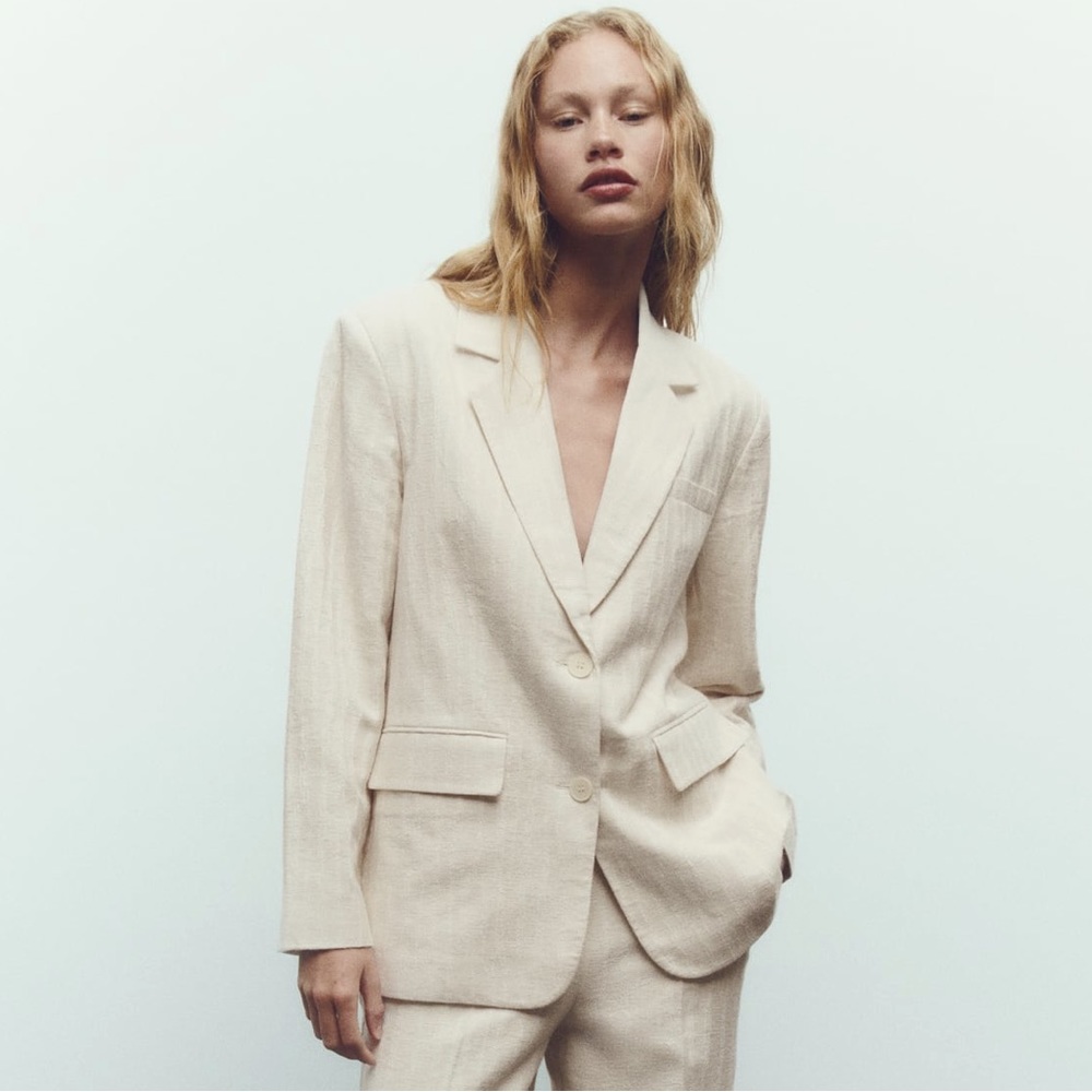 Zara NWT Wrinkled Effect Rustic Straight Cut Blazer
